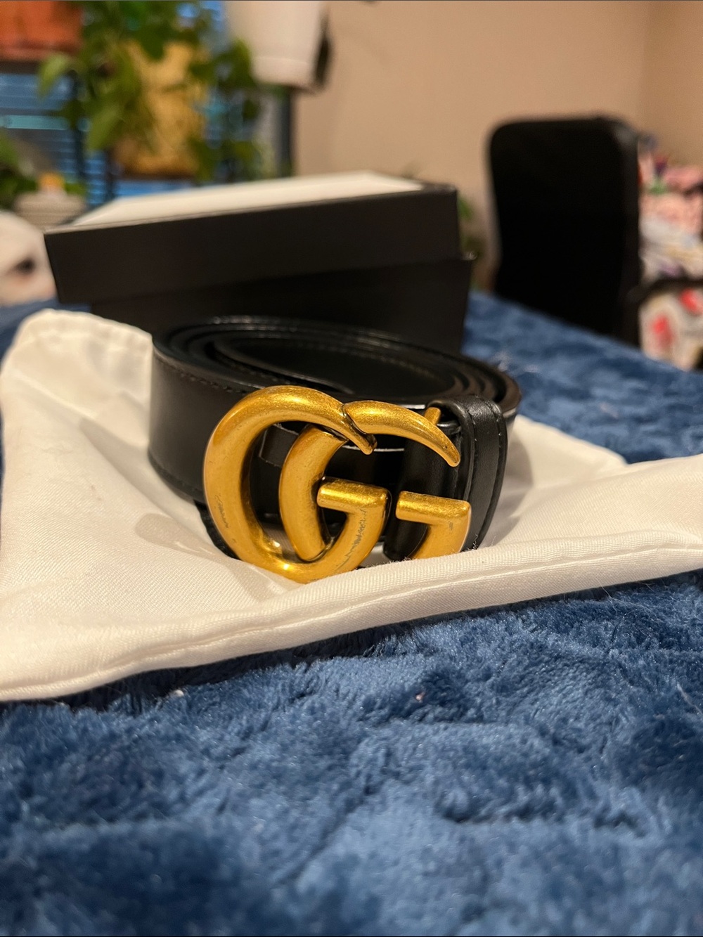 Gucci Black Leather Belt with Antique Gold Double G Buckle - Picture 3 of 5